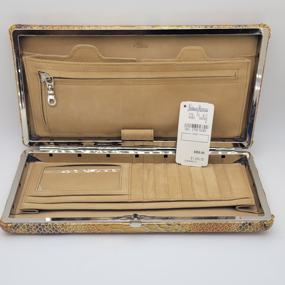 ABAS Clutch Wallet Vintage Leather Snakeskin Metallic Frame **RARE FIND - Picture 3 of 15